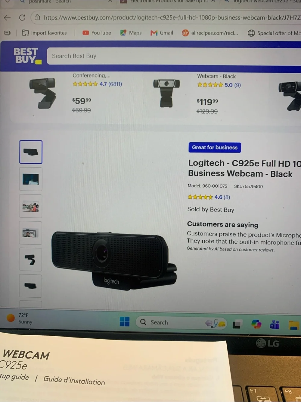 Logitech C925e Webcam - Black / Silver Accents